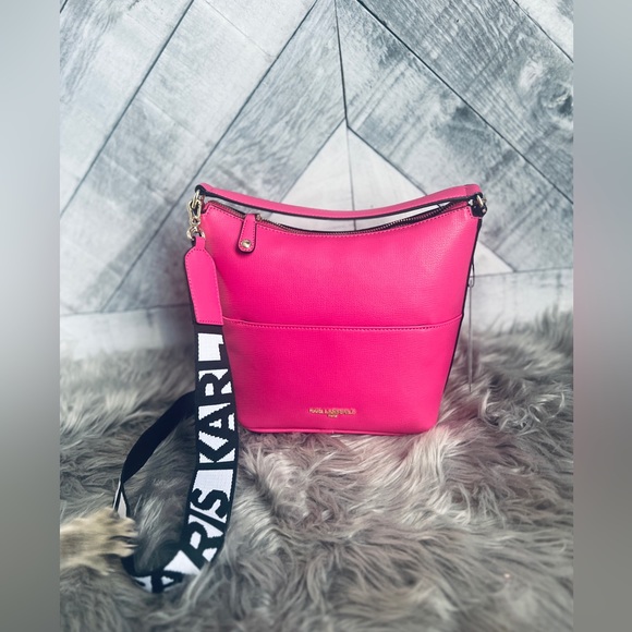 Karl Lagerfeld NWT Paris Maybelle Hobo Two Way Crossbody Bag Purse Fuchsia Pink - Picture 6 of 10